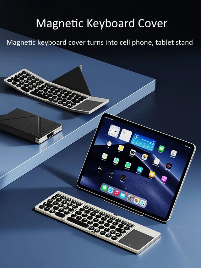 Alt view image 3 of 7 - Foldable Bluetooth Keyboard Portable Wireless Keyboard with PU Leather Cover Touchpad, Pocket-Sized Travel Keyboards for iPad Tablet Laptop iOS Android Smartphone PC Windows