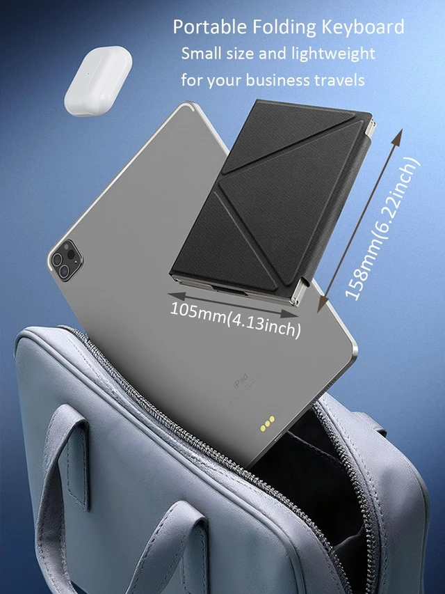 Alt view image 6 of 7 - Foldable Bluetooth Keyboard Portable Wireless Keyboard with PU Leather Cover Touchpad, Pocket-Sized Travel Keyboards for iPad Tablet Laptop iOS Android Smartphone PC Windows