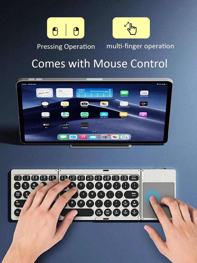 Alt view image 7 of 7 - Foldable Bluetooth Keyboard Portable Wireless Keyboard with PU Leather Cover Touchpad, Pocket-Sized Travel Keyboards for iPad Tablet Laptop iOS Android Smartphone PC Windows