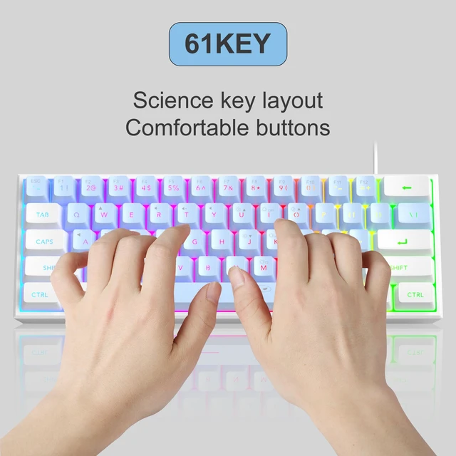 Alt view image 3 of 6 - Camiysn Mini Gaming Keyboard, 60% Percent Keyboard, 61 Keys Mechanical Feel, Compact RGB Backlit, Waterproof Circuit Board, White Black, Compatible with Windows PC, Mac, PS4, Xbox One (White Blue)