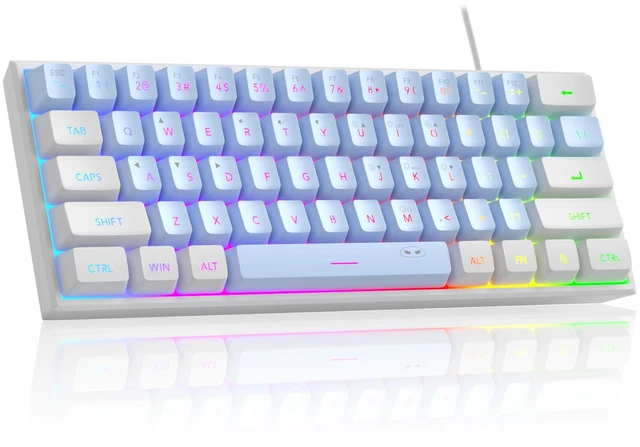 Main image of Camiysn Mini Gaming Keyboard, 60% Percent Keyboard, 61 Keys Mechanical Feel, Compact RGB Backlit, Waterproof Circuit Board, White Black, Compatible with Windows PC, Mac, PS4, Xbox One (White Blue)