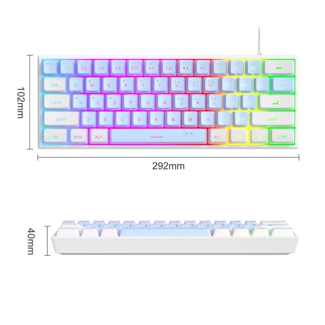 Alt view image 4 of 6 - Camiysn Mini Gaming Keyboard, 60% Percent Keyboard, 61 Keys Mechanical Feel, Compact RGB Backlit, Waterproof Circuit Board, White Black, Compatible with Windows PC, Mac, PS4, Xbox One (White Blue)