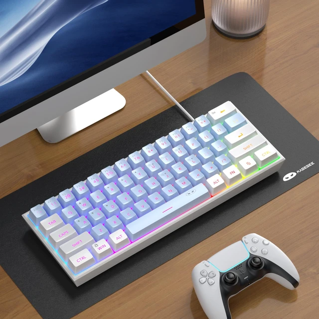 Alt view image 6 of 6 - Camiysn Mini Gaming Keyboard, 60% Percent Keyboard, 61 Keys Mechanical Feel, Compact RGB Backlit, Waterproof Circuit Board, White Black, Compatible with Windows PC, Mac, PS4, Xbox One (White Blue)