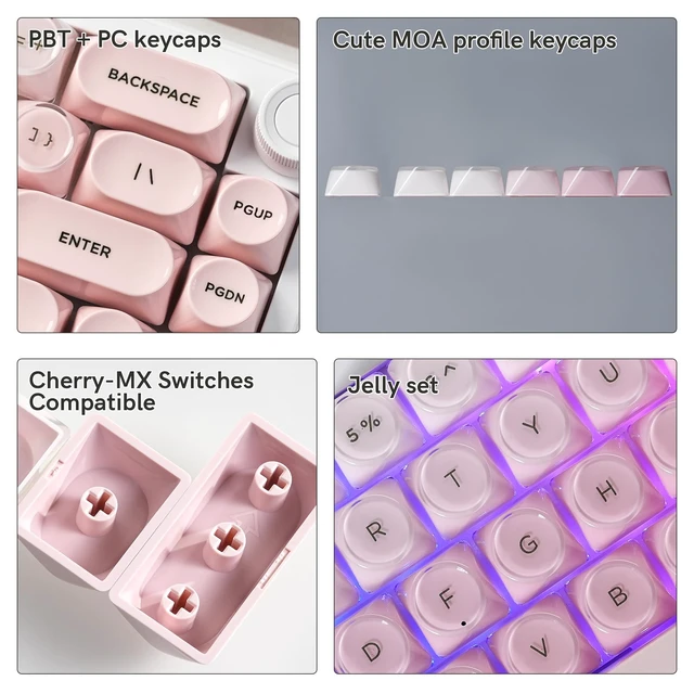 Alt view image 5 of 6 - dagaladoo PBT Keyboard keycaps,moa keycaps Jelly,Gradient White/Pink | Dye Sublimation custom Key caps,Cute keycaps for Cherry Gateron MX Switches Mechanical Keyboards,128-keys
