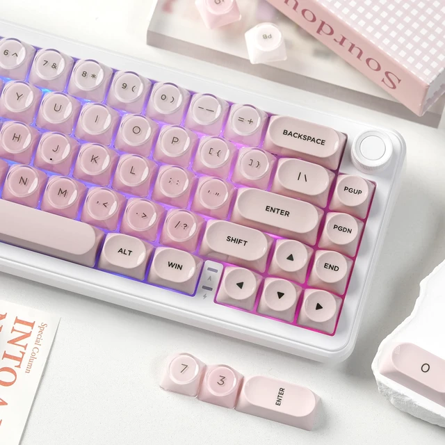 Alt view image 6 of 6 - dagaladoo PBT Keyboard keycaps,moa keycaps Jelly,Gradient White/Pink | Dye Sublimation custom Key caps,Cute keycaps for Cherry Gateron MX Switches Mechanical Keyboards,128-keys