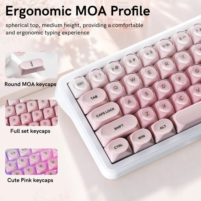 Alt view image 4 of 6 - dagaladoo PBT Keyboard keycaps,moa keycaps Jelly,Gradient White/Pink | Dye Sublimation custom Key caps,Cute keycaps for Cherry Gateron MX Switches Mechanical Keyboards,128-keys