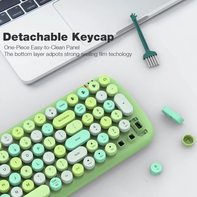 Alt view image 3 of 7 - KNOWSQT Bluetooth Keyboard - Green Colorful Multi Device Wireless Typewriter Keyboards - Round Keycaps 100 Keys Cute Keyboard for Windows, Laptop, PC, Tablet, iPad, iPhone, Chrome