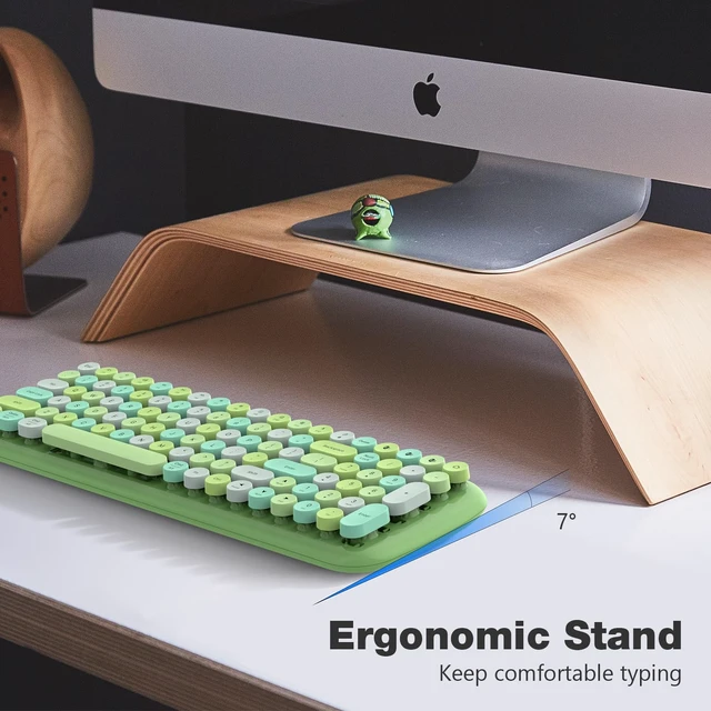 Alt view image 2 of 7 - KNOWSQT Bluetooth Keyboard - Green Colorful Multi Device Wireless Typewriter Keyboards - Round Keycaps 100 Keys Cute Keyboard for Windows, Laptop, PC, Tablet, iPad, iPhone, Chrome