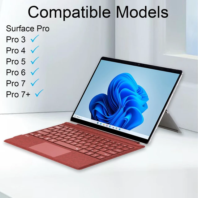 Alt view image 2 of 7 - mobee Type Cover for Microsoft Surface Pro 7+ / Pro 7/6 / 5/4 / 3, 12.3 inch, Ultra-Slim Bluetooth Keyboard with Multi-Touchpad, 7-Color Backlight (Poppy Red)
