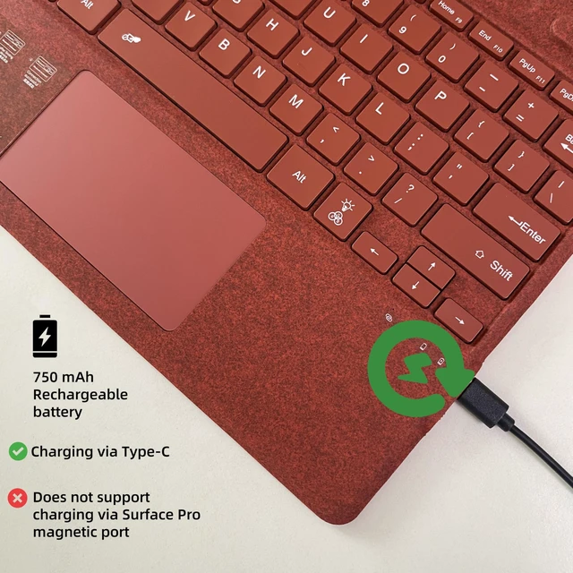 Alt view image 5 of 7 - mobee Type Cover for Microsoft Surface Pro 7+ / Pro 7/6 / 5/4 / 3, 12.3 inch, Ultra-Slim Bluetooth Keyboard with Multi-Touchpad, 7-Color Backlight (Poppy Red)