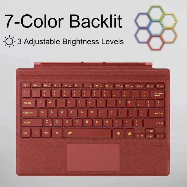 Alt view image 4 of 7 - mobee Type Cover for Microsoft Surface Pro 7+ / Pro 7/6 / 5/4 / 3, 12.3 inch, Ultra-Slim Bluetooth Keyboard with Multi-Touchpad, 7-Color Backlight (Poppy Red)