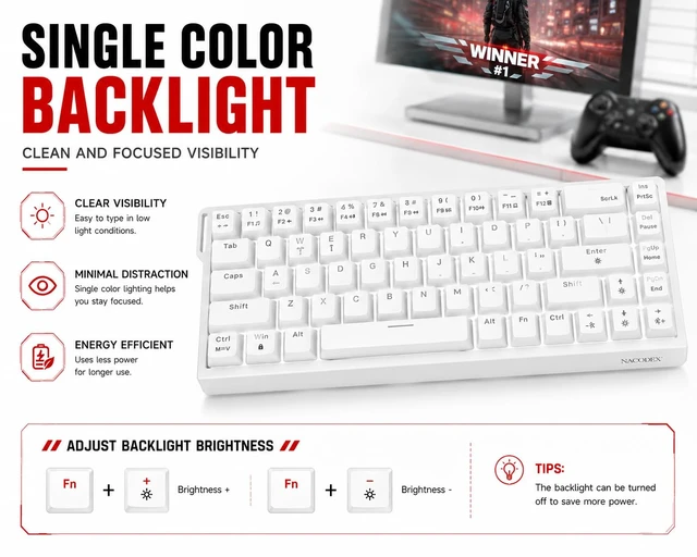 Alt view image 3 of 7 - AJAZZ NK68 V2 Mechanical Keyboard Wired, 68 Key Hot Swappable Gaming Keyboard, Compact 65% Mini Keyboard with Mixed Backlight, Full N-Key Rollover for PC Mac Office