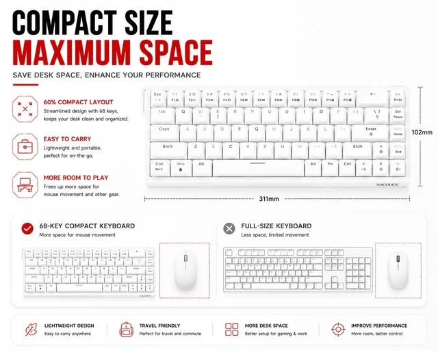 Alt view image 5 of 7 - AJAZZ NK68 V2 Mechanical Keyboard Wired, 68 Key Hot Swappable Gaming Keyboard, Compact 65% Mini Keyboard with Mixed Backlight, Full N-Key Rollover for PC Mac Office