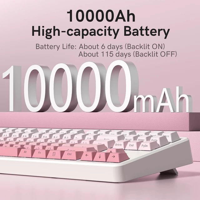 Alt view image 5 of 6 - FL ESPORTS NX87 Military-Grade Wireless Mechanical Keyboard - 110-Day Battery Life, Hot-Swappable Switches, Triple Mode 5-Device, Thock Sound & RGB (Win/Mac/iOS/Android) Gradient Pink