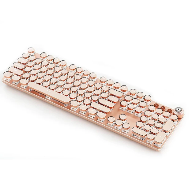 Alt view image 7 of 7 - Hnjugfe Pink 104 Keys Retro Typewriter Keyboard, Wired USB Keyboard with Round Keycaps & LED Backlit, Aesthetic Keyboard for Office Home Gaming, Compatible with PC Laptop Mac Windows