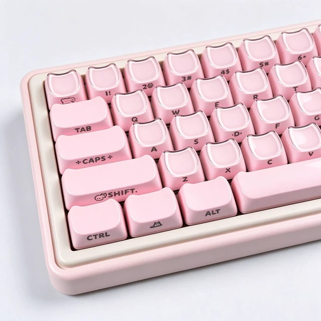 Main image of Crystal Jelly Keycaps, Pink MOA Profile, Shine Through Keycap Set Cute Cat | 132 Keys PBT Side Printed, Compatiability Mechanical Keyboard Keycaps for 100%, 75%, 65%, 60% Mx Switches Keyboard, EWEADN