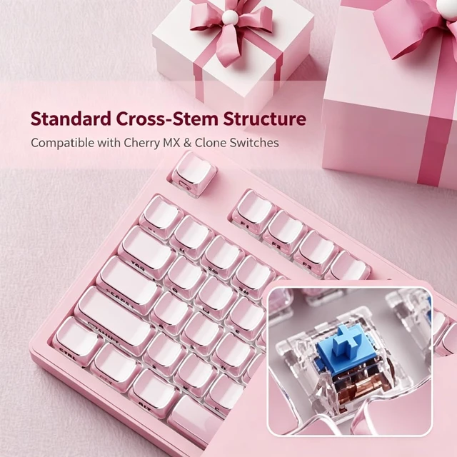 Alt view image 7 of 7 - Crystal Jelly Keycaps, Pink MOA Profile, Shine Through Keycap Set Cute Cat | 132 Keys PBT Side Printed, Compatiability Mechanical Keyboard Keycaps for 100%, 75%, 65%, 60% Mx Switches Keyboard, EWEADN