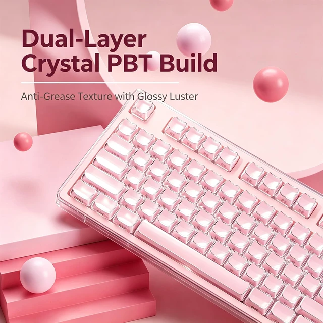 Alt view image 5 of 7 - Crystal Jelly Keycaps, Pink MOA Profile, Shine Through Keycap Set Cute Cat | 132 Keys PBT Side Printed, Compatiability Mechanical Keyboard Keycaps for 100%, 75%, 65%, 60% Mx Switches Keyboard, EWEADN
