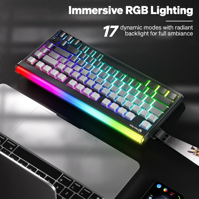 Alt view image 2 of 7 - MEETION Vibekey75 Wireless Gaming Keyboard, 75-Key Tri-Mode RGB, Black | Bluetooth 5.0, 2.4G and USB-C connectivity, RGB light bar, side-printed membrane keycaps with mechanical feel