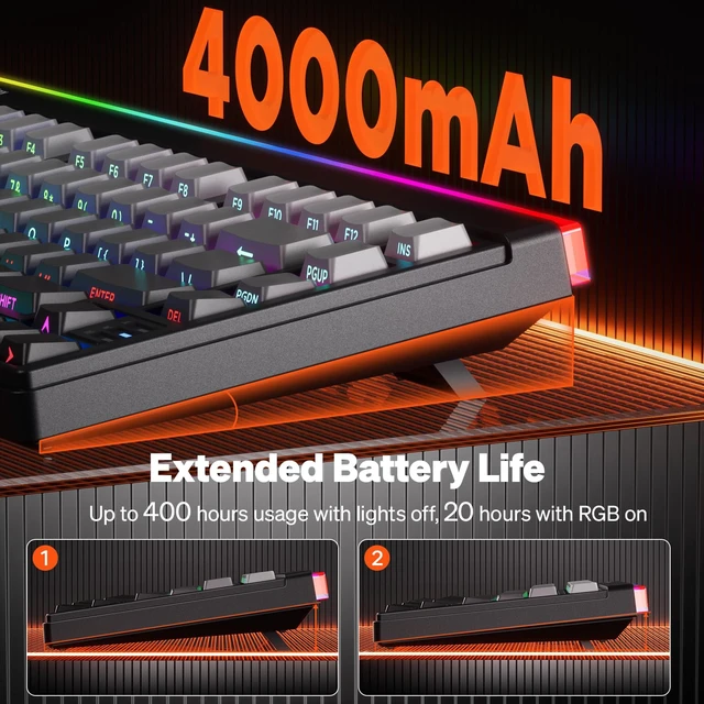 Alt view image 7 of 7 - MEETION Vibekey75 Wireless Gaming Keyboard, 75-Key Tri-Mode RGB, Black | Bluetooth 5.0, 2.4G and USB-C connectivity, RGB light bar, side-printed membrane keycaps with mechanical feel