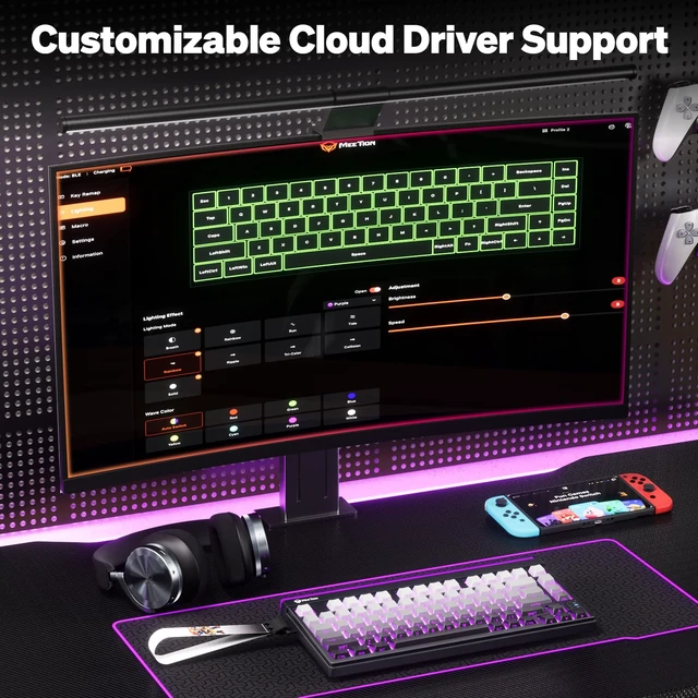 Alt view image 5 of 7 - MEETION Vibekey75 Wireless Gaming Keyboard, 75-Key Tri-Mode RGB, Black | Bluetooth 5.0, 2.4G and USB-C connectivity, RGB light bar, side-printed membrane keycaps with mechanical feel