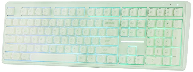 Main image of MechLands M108 100% Full Size Silent Office Keyboard with Number Pad | Wireless Creamy Membrane Keyboard with 5000mAh Battery for Office/Home/PC Game, RGB Backlight, 26-Key Rollover (Green)