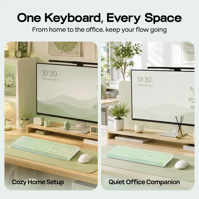 Alt view image 4 of 7 - MechLands M108 100% Full Size Silent Office Keyboard with Number Pad | Wireless Creamy Membrane Keyboard with 5000mAh Battery for Office/Home/PC Game, RGB Backlight, 26-Key Rollover (Green)