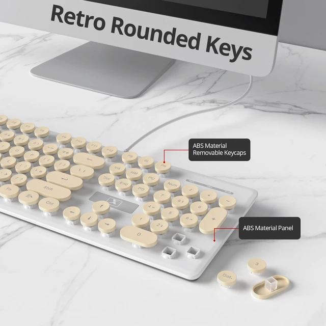Alt view image 3 of 6 - SbocKeeb Full Size Pink Retro Punk Keyboard, 104-Key Round Keycap with LED White Backlight, Silent Wired USB Keyboard, Compatible with PC/Laptop/Computer