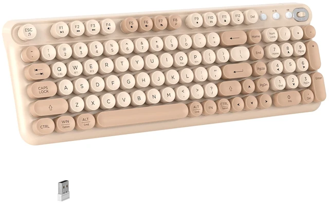 Main image of Links9+ Wireless Bluetooth Keyboard, 2.4GHz Receiver(Milk Tea) | Long Battery Life, 2.4G & Bluetooth Dual-Mode Keyboard Compatible with Windows, macOS, iPad, PC, Laptop, Tablet