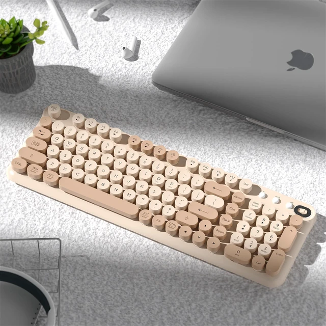 Alt view image 2 of 6 - Links9+ Wireless Bluetooth Keyboard, 2.4GHz Receiver(Milk Tea) | Long Battery Life, 2.4G & Bluetooth Dual-Mode Keyboard Compatible with Windows, macOS, iPad, PC, Laptop, Tablet