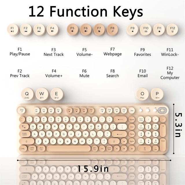 Alt view image 5 of 6 - Links9+ Wireless Bluetooth Keyboard, 2.4GHz Receiver(Milk Tea) | Long Battery Life, 2.4G & Bluetooth Dual-Mode Keyboard Compatible with Windows, macOS, iPad, PC, Laptop, Tablet