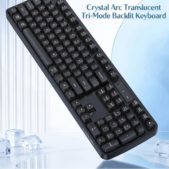 Alt view image 2 of 7 - Lomiluskr RGB Arc Wireless Keyboard, BT/2.4G/Wired Tri-Mode, Full Size Crystal Texture Translucent Jelly Keycaps, 2000mAh Rechargeable, Compatible with PC/Notebook/Tablet/Smartphone (Black)