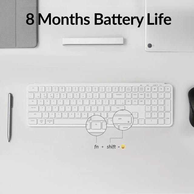 Alt view image 5 of 7 - Keychron B6 Pro Ultra-Slim Full-Size Wireless Keyboard - Ivory White | Numeric Keypad Quiet Typing Multi-Device 2.4 GHz/Bluetooth 5.2/USB-C Wired ZMK Launcher Up to 1200 Hours Battery Life