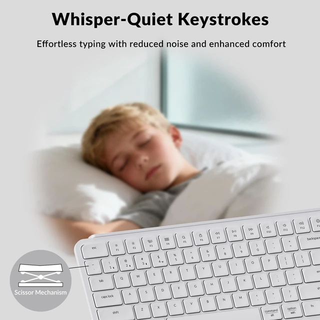 Alt view image 4 of 7 - Keychron B6 Pro Ultra-Slim Full-Size Wireless Keyboard - Ivory White | Numeric Keypad Quiet Typing Multi-Device 2.4 GHz/Bluetooth 5.2/USB-C Wired ZMK Launcher Up to 1200 Hours Battery Life