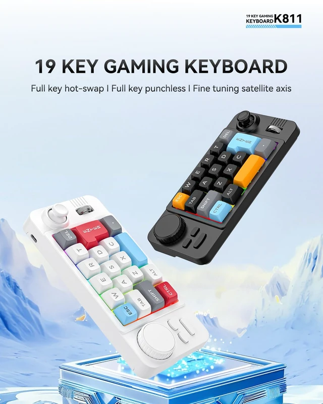 Alt view image 3 of 7 - 19-Key mini Mechanical Office/Gaming Keypad, Hot-Swappable Keys, Macro Programmable, RGB Backlit, Type-C Wired, With rollers, joystick, and dial for PC/window/Laptop and desktop computer (White)