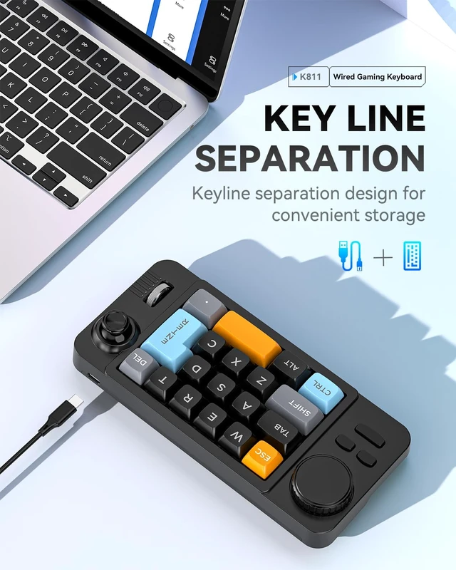 Alt view image 4 of 7 - 19-Key mini Mechanical Office/Gaming Keypad, Hot-Swappable Keys, Macro Programmable, RGB Backlit, Type-C Wired, With rollers, joystick, and dial for PC/window/Laptop and desktop computer (White)