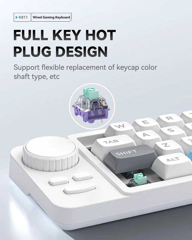 Alt view image 5 of 7 - 19-Key mini Mechanical Office/Gaming Keypad, Hot-Swappable Keys, Macro Programmable, RGB Backlit, Type-C Wired, With rollers, joystick, and dial for PC/window/Laptop and desktop computer (White)