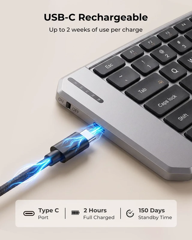 Alt view image 7 of 7 - AIMARZ AF02 Ergonomic Split Foldable Keyboard, Bluetooth, Black | Ergonomic Split Typing, Fold-in-half Portability, Bluetooth/2.4 GHz, 3-device Switching, Riser Feet, PU Pouch and Stand