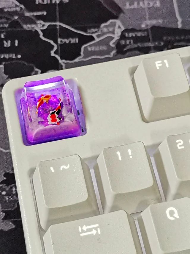Alt view image 3 of 7 - MECHKYP Handmade Koi Fish Backlit Resin Keycap R4/Esc Artisan Keycap Shine Through Translucent Key Cap OEM Profile for Cherry MX Gaming Mechanical Keyboard DIY Replace (Purple)