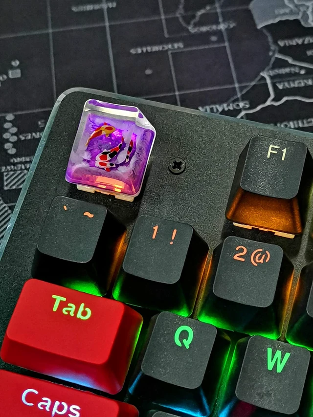 Alt view image 4 of 7 - MECHKYP Handmade Koi Fish Backlit Resin Keycap R4/Esc Artisan Keycap Shine Through Translucent Key Cap OEM Profile for Cherry MX Gaming Mechanical Keyboard DIY Replace (Purple)