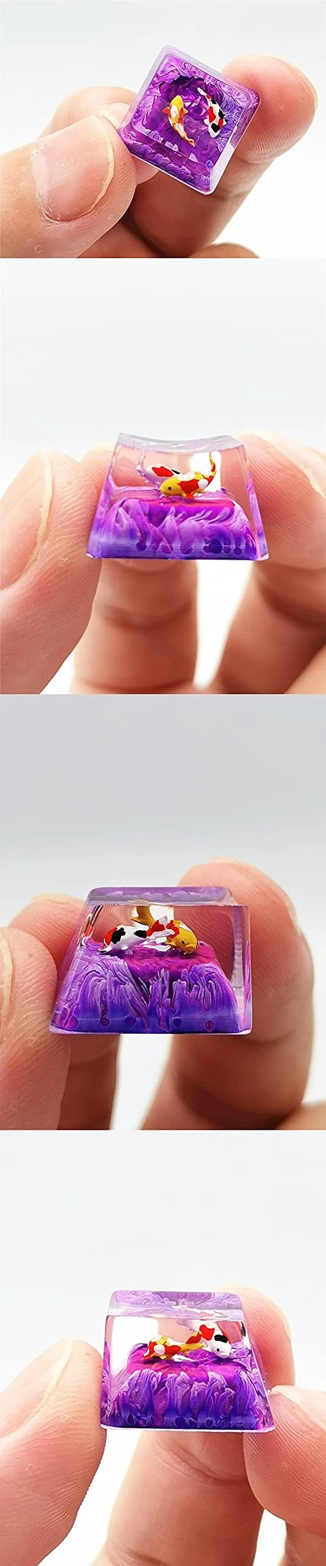 Alt view image 5 of 7 - MECHKYP Handmade Koi Fish Backlit Resin Keycap R4/Esc Artisan Keycap Shine Through Translucent Key Cap OEM Profile for Cherry MX Gaming Mechanical Keyboard DIY Replace (Purple)