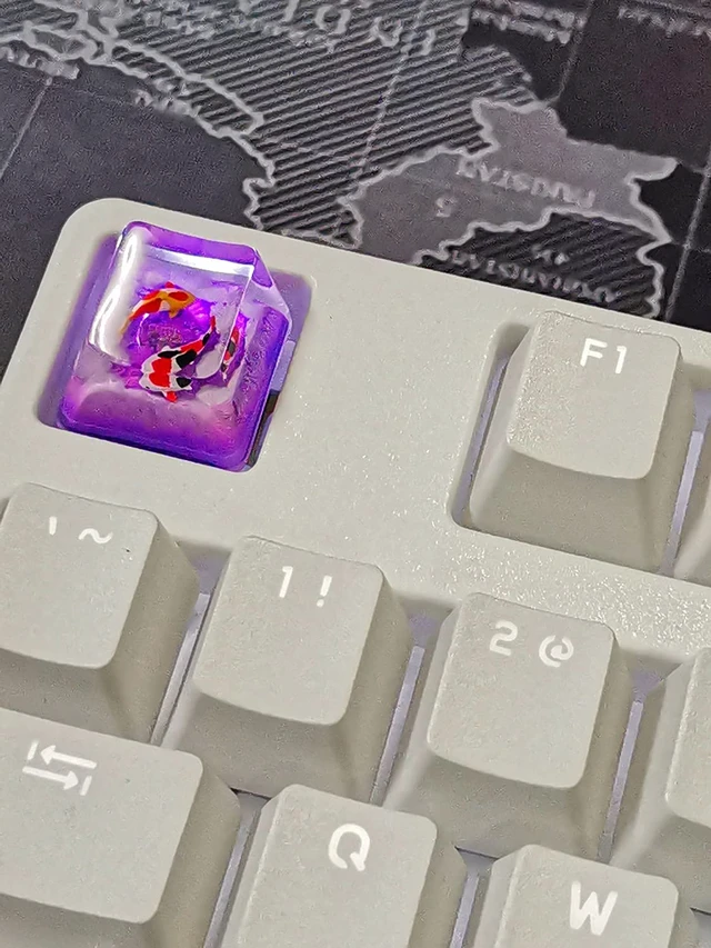Alt view image 6 of 7 - MECHKYP Handmade Koi Fish Backlit Resin Keycap R4/Esc Artisan Keycap Shine Through Translucent Key Cap OEM Profile for Cherry MX Gaming Mechanical Keyboard DIY Replace (Purple)