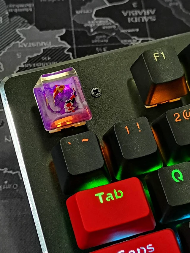 Alt view image 7 of 7 - MECHKYP Handmade Koi Fish Backlit Resin Keycap R4/Esc Artisan Keycap Shine Through Translucent Key Cap OEM Profile for Cherry MX Gaming Mechanical Keyboard DIY Replace (Purple)