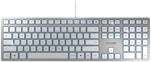 Main image of CHERRY KC 6000 Slim Design Keyboard, EU Layout (QWERTY), Wired (USB-A Port), Quiet Keys, Durable Labeling, Silver