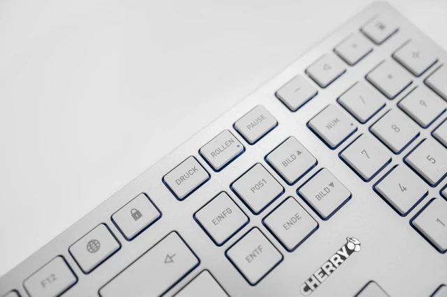 Alt view image 4 of 6 - CHERRY KC 6000 Slim Design Keyboard, EU Layout (QWERTY), Wired (USB-A Port), Quiet Keys, Durable Labeling, Silver