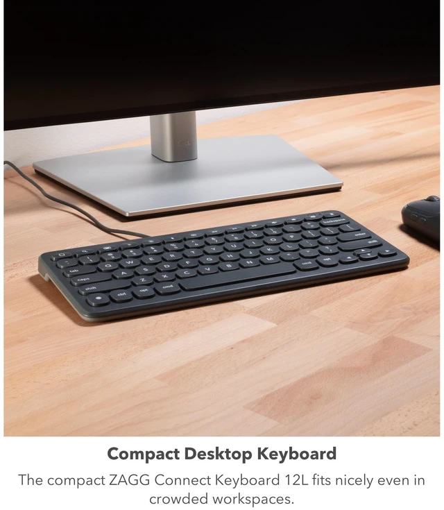 Alt view image 3 of 7 - ZAGG Connect Keyboard - Compact 12-inch Lightning Wired Keyboard - Optimal for iOS and iPadOS Devices - Designed for Comfortable, Precise Typing - Perfect for School Supplies & Small Workspaces