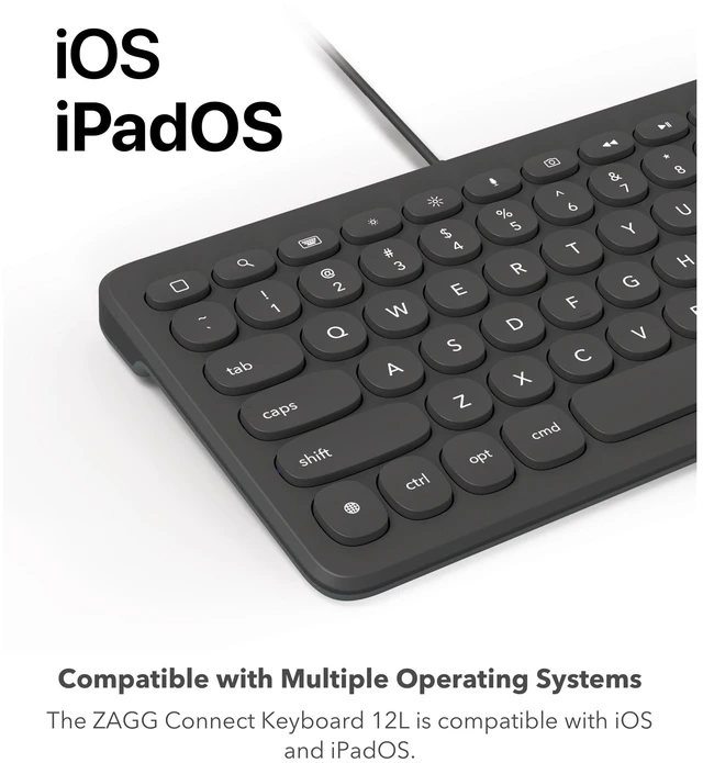 Alt view image 5 of 7 - ZAGG Connect Keyboard - Compact 12-inch Lightning Wired Keyboard - Optimal for iOS and iPadOS Devices - Designed for Comfortable, Precise Typing - Perfect for School Supplies & Small Workspaces