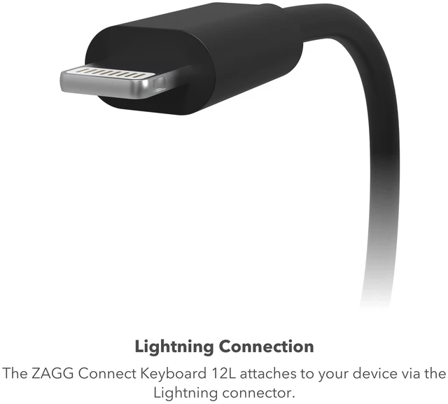 Alt view image 4 of 7 - ZAGG Connect Keyboard - Compact 12-inch Lightning Wired Keyboard - Optimal for iOS and iPadOS Devices - Designed for Comfortable, Precise Typing - Perfect for School Supplies & Small Workspaces