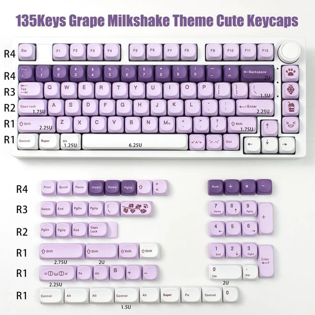 Alt view image 5 of 7 - MOA Profile Cute Keycaps, 135 Keys Purple PBT Custom Keyboard Key Cap Set | Dye-Sublimation PBT Keycap, Compatible for 61/64/68/84/87/100/104/108 Cherry MX Mechanical Keyboards