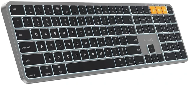 Main image of ProtoArc K100-A Backlit Wireless Bluetooth Keyboard for Mac, Space Gray | Full-Size Mac Layout with Numeric Keypad, 3-Level White Led Backlight, 3-Device Bluetooth, Rechargeable Keyboard, No USB
